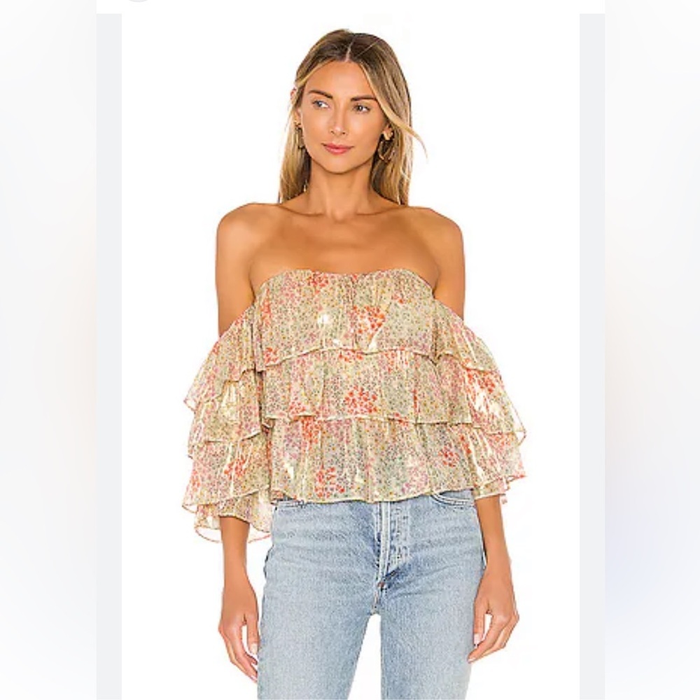 Lovers + Friends Multicolor Floral Ruffle Blouse Size Medium